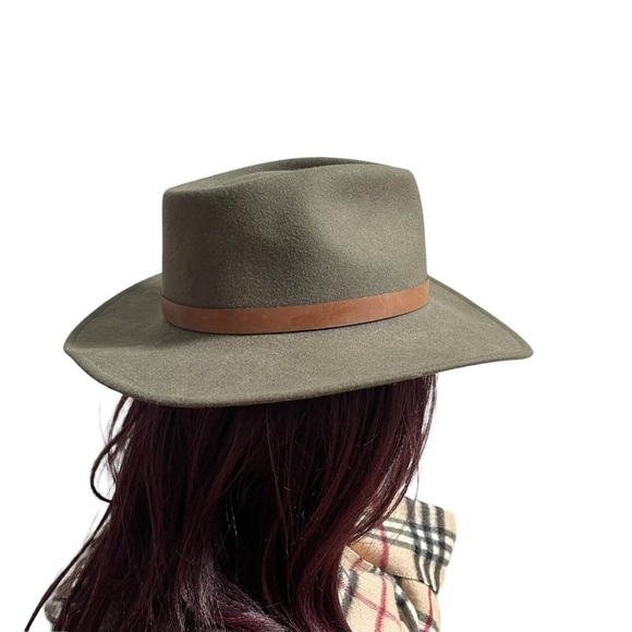 Boutique 100% Wool Olive Fedora Made in USA with Leather Trim NWT Unisex - Picture 8 of 15